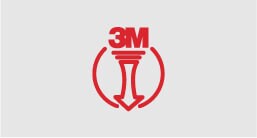Logotipo 3M com uma seta para baixo.
